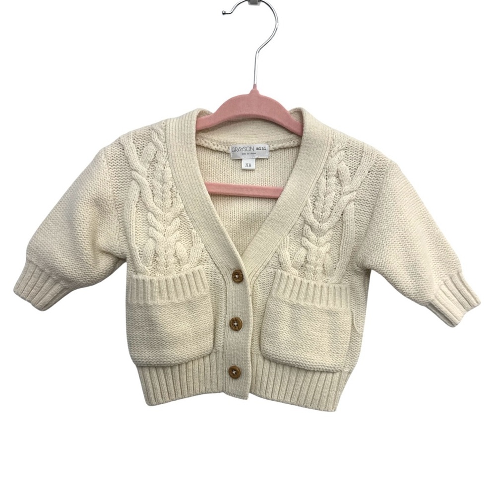 Grayson Mini Cream New Born Cable Knit Cardigan Size NB
